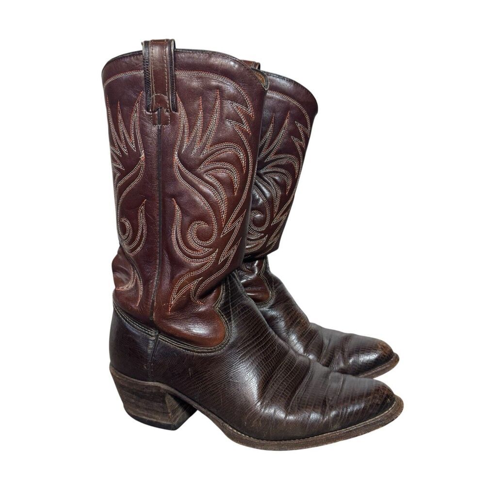 Men's Texas Brand Cowboy Boots Size 8D Style M191 Brown Leather Made in USA